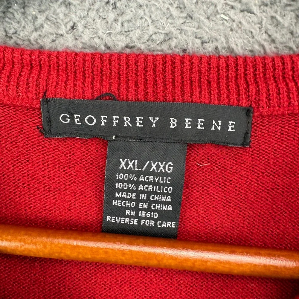 Geoffrey Beene Mens XXL Red V-Neck Cable Knit Sweater Vest 100% Acrylic RN 15810